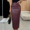 Women Sexy Long Bodycon Skirt Faux Leather High Waist Pencil Skirt Tight Fit Skirt with Back Slit for Club Dates Parties Office Daily Wear