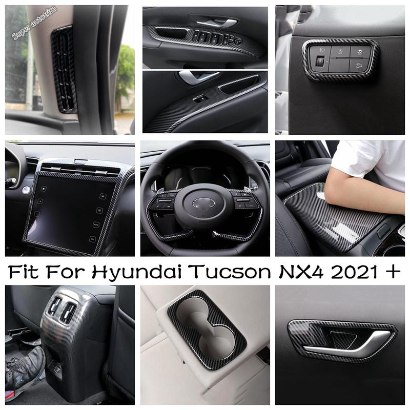 Dashboard Panel Strip / Pillar A Air Outlet / Water Cup Cover Trim Carbon Fiber Accessories For Hyundai Tucson NX4 -