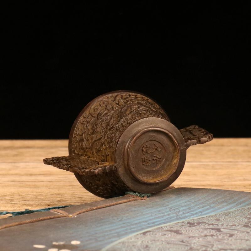 Old Chinese Dynasty Bronze Animal Loong Dragon Phoenix Bird Tea Cup Bowl