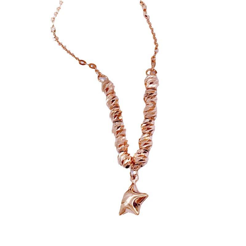 Purple Gold Pentagram Necklace, Shiny Rose Gold-Plated Color Gold Temperament Fashion Bead Necklace
