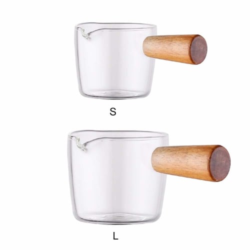 Homornat Japanese-Style Glass Multi-Purpose Dish with Wooden Handle, Coffee, Dessert, Milk Pan (50ml)