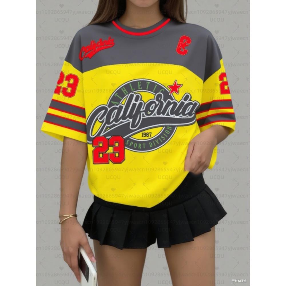 Women's Sports Jersey, Printed Short-sleeved T-shirt, Summer Pattern, Sports T-shirt.
