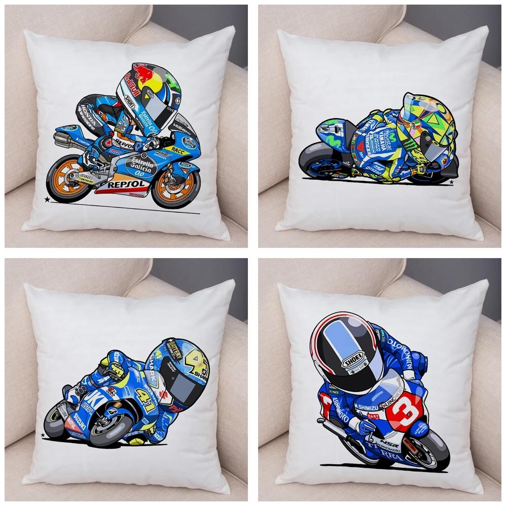 Cartoon Sport Motorcycle Cushion Cover Super Soft Short Plush Mobile Bike Pillow Covers Pillow Case For Sofa Home Car Pillowcase