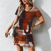 Sommer Mode Damen V-Ausschnitt Kurzarm Retro Geometrisches Muster Bedruckt Kleid Sex Kurzer Rock Kleider