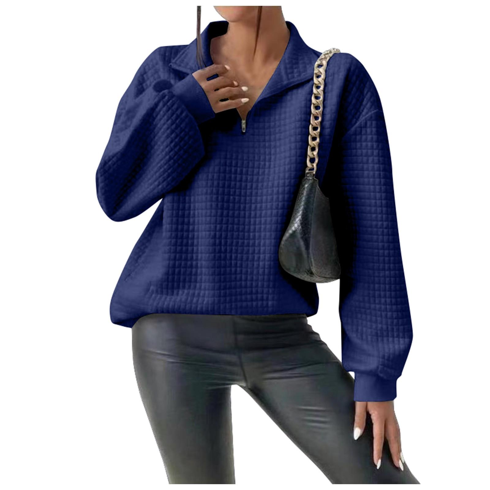 

Женская модная повседневная толстовка с воротником-стойкой и застежкой-молнией с длинным рукавом M синий