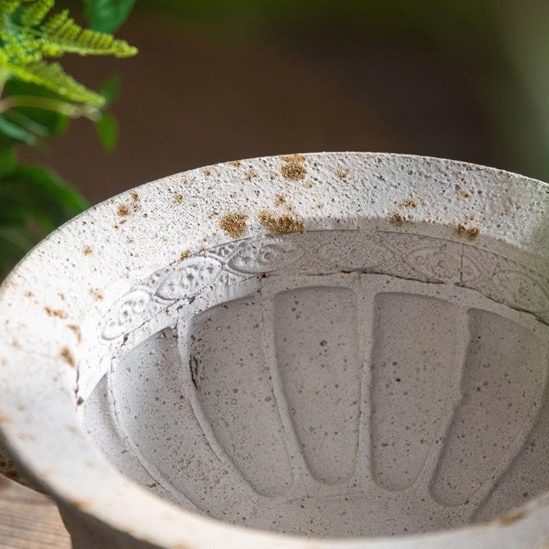 Antique Iron Planter Pot Featuring Round Shape And Embossed Pattern For Garden Terraces Home Indoor Outdoor Decoration
