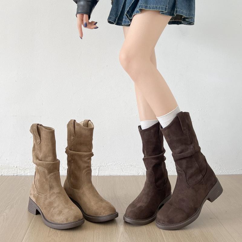 Vintage Women Western Cowboy Boots Autumn Ladies Elegant Mordern Mid Calf Botas Zapatos De Mujer