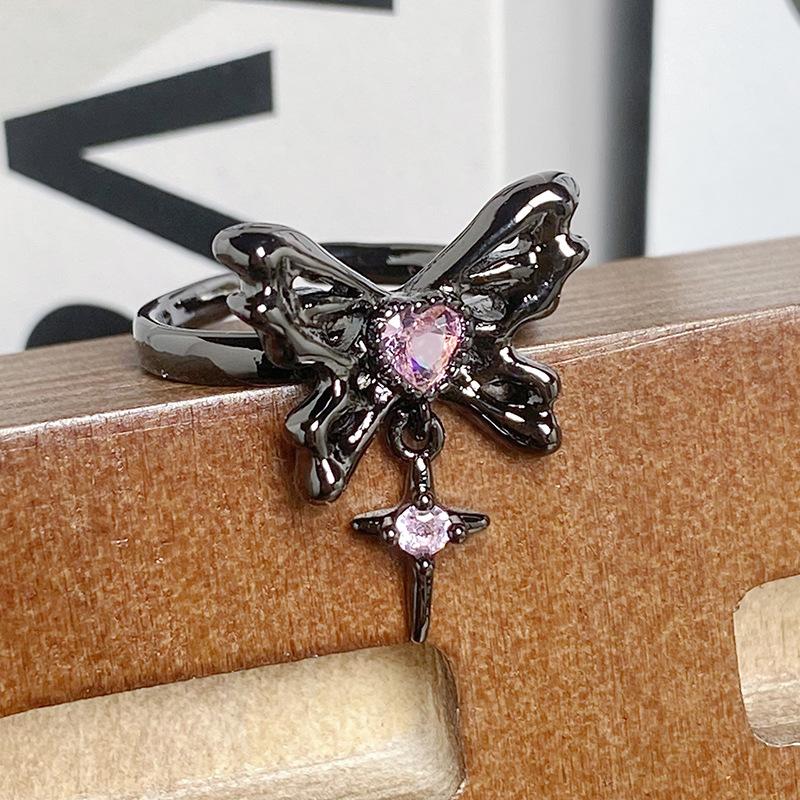 [Butterfly Purple Que] Dark Butterfly Purple Diamond Punk Personality Open Ring Spice Girls Stack Niche Design Rings