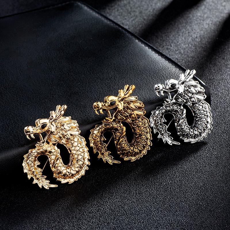 New Fashion Animal Dragon Brooch Metal Lapel Pins Men 'S Suit Shirt Vintage Badge Corsage Brooches Jewelry Accessories