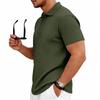 Mens Summer Textured Short Sleeve Polo Shirt Business Casual Solid Lapel Top