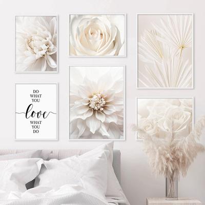 Destul de alb Dahlia Trandafir Poster Romantic Flower Leaf Palm Sarut Canvas Tablouri Wall Art Print Pictures Dormitor Decor Interior