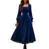 Women's Color Square Neck Long Sleeve Lace Patchwork Evening Dress for Party and Formal Events
