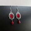 Gothic Retro Sliver Color Oval Relief Lacework Red Glass Crystal Dangle Earrings for Women Hallowmas Party Luxury Charm Jewelry