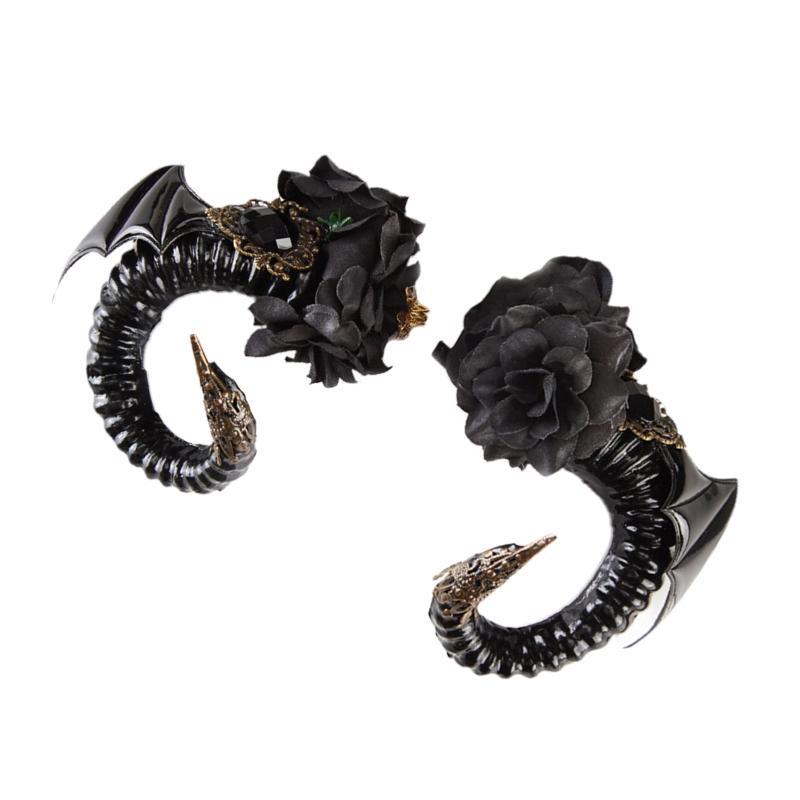 Erwachsene Kinder Dämon Schwarze Farbe Ochsenhorn Haarspange Stoffumwickelte Haarnadel Halloween Weihnachten Kostüm Cosplay Party