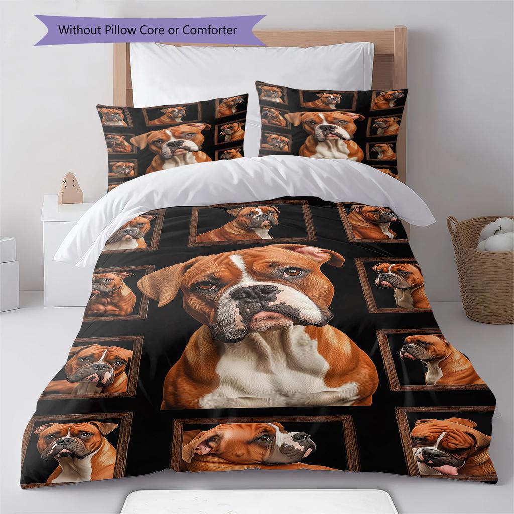 Set Copripiumino Trapuntato con Fantasia Bulldog Coperte Federe Decorazione per la Casa Regalo (1 * copripiumino + 2 * federa, senza nucleo)