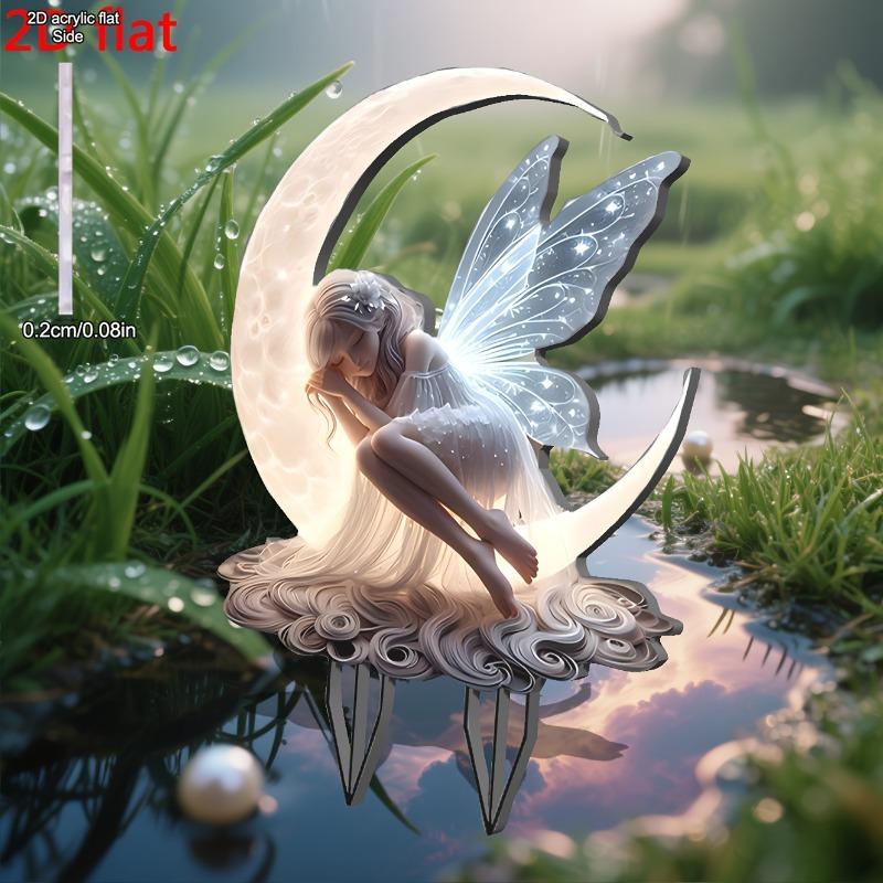 2D Flat Acrylic Moonlight Fairy Garden Stake Sign, Suitable for Wall Decoration, Porch, Room, Villa, Accents Home, Hallway, or Workplace - Rustic Farm