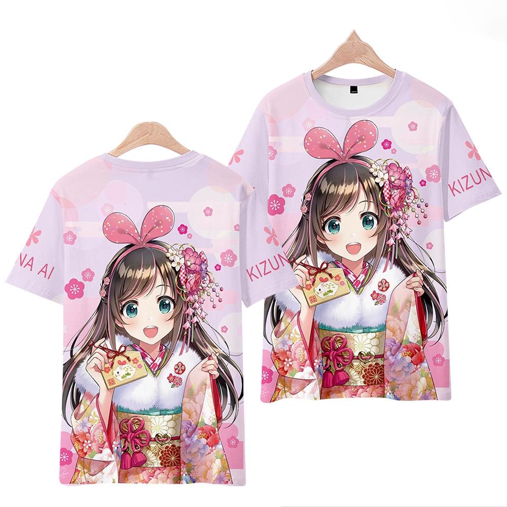 Kizuna AI Hololive VTuber Cosplay T-shirt 2025 New 3D Print Kawaii Kid Anime t shirt Men/Women Harajuku Short Sleeve Tee Y2k Top