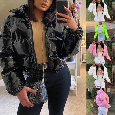 Katı Ayna Fermuar Katı Ayna-Pu-Deri Stand Yaka Hırka Beyaz Ördek Aşağı Ceket Kadın