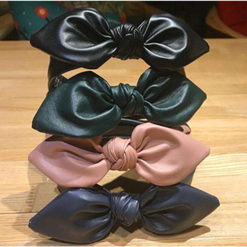 Nastolatki Opaska na głowę z uszami królika wiązana z ząbkami antypoślizgowa Damskie nakrycie głowy Jednolita skóra PU Kokarda Opaska do włosów Dorośli Kokarda Obręcz do włosów