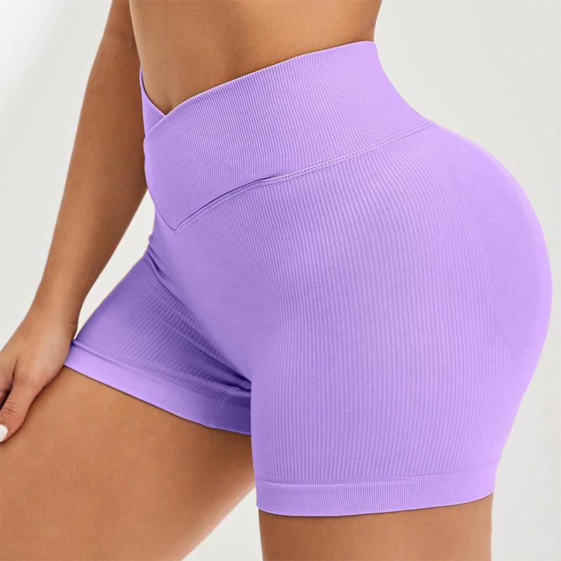 Women's Cross Waist Elastic Yoga Shorts with Peach Hip Design - Three-Quarter Length, Perfect for Running and Fitness