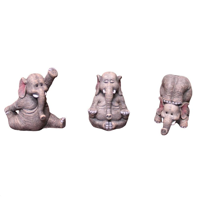 3PCS Creative Cute Yoga Elephant Ornament Garden Micro Landscape Crafts Desktop Elephant Decorations