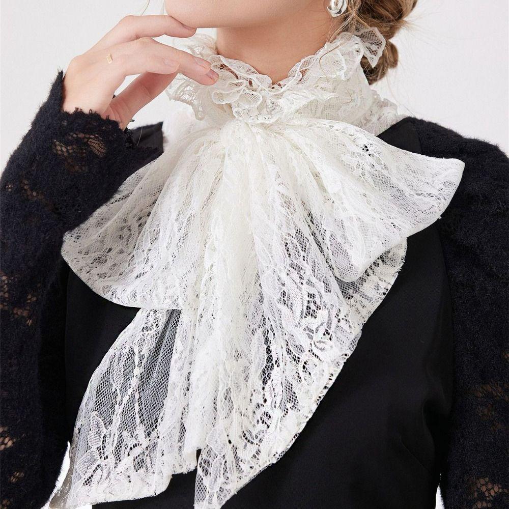 Vintage Bow Lace Collar Detachable Ruffled edge Collar Costume Accessory Lace Fake Collar  Sweater