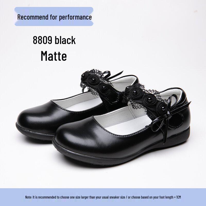 Black Genuine Leather Children's Performance Shoes - Little Princess Campus Style