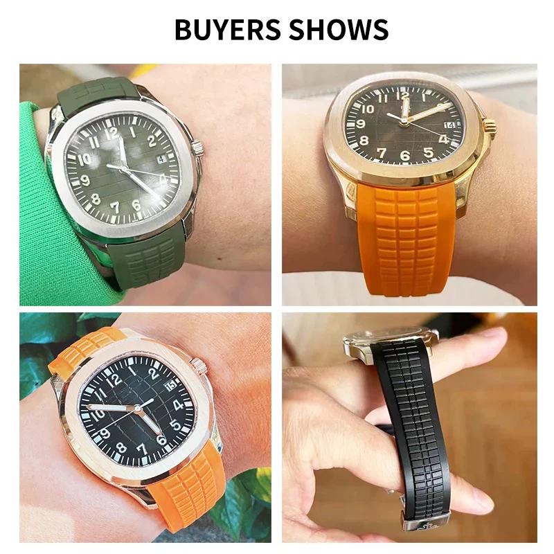 Pro Patek Philippe 5167 Grenade 21mm Aquanaut Zakřivený s hřebíkem Ocelová skládací spona Gumový silikonový Vodotěsný Náhradní řemínek k hodinkám