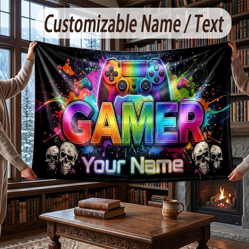 Skull Gothic Theme Throw Blanket Custom Name Text Personalized Blanket Soft Cozy Blanket for Home Sofa Bed