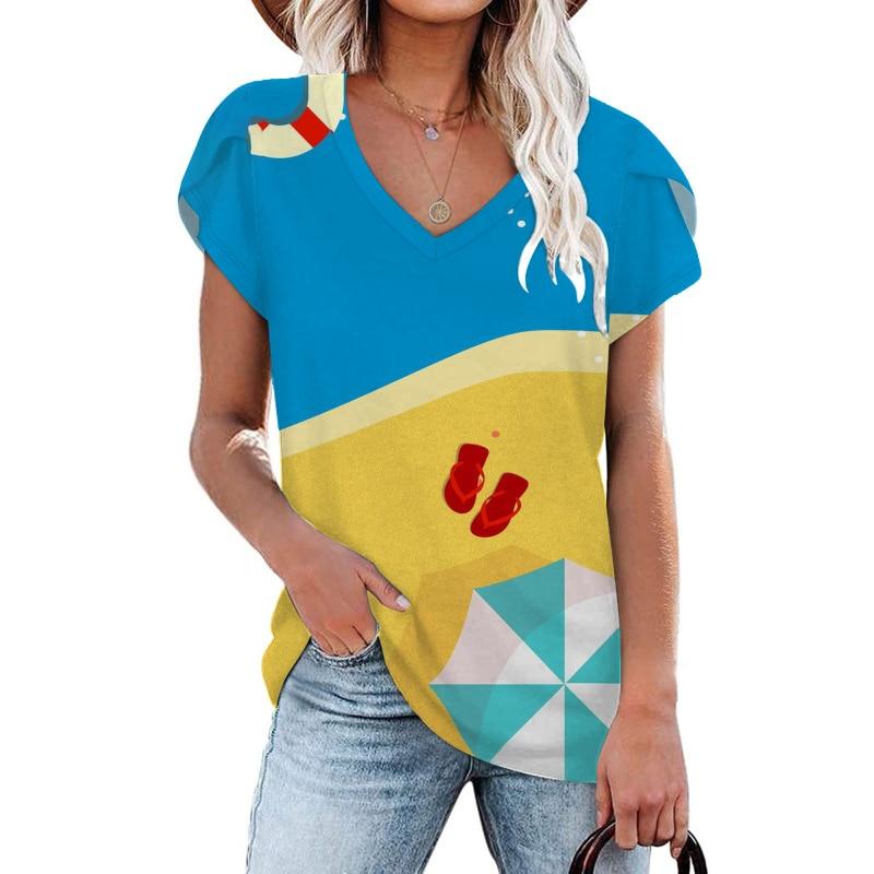 Camicette 2023 Estate Manica Corta T-Shirt da Spiaggia Moda Donna Streetwear Stampa T-shirt Girocollo T-shirt Ampia Abbigliamento Elegante 25702