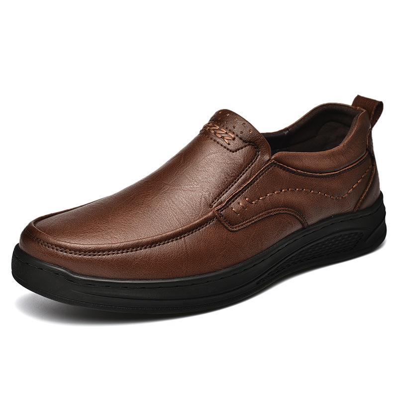 

Leather shoes men s spring leather business dress men s shoes one pedal loafers non-slip and wear-resistant dad shoes wear-resistant and non-slip Leather shoe size (one size larger than sneakers) коричневый