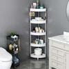 Compact Triangular Bathroom Storage Rack: Multi-Layer, Floor-Standing, Moveable Corner Organizer.