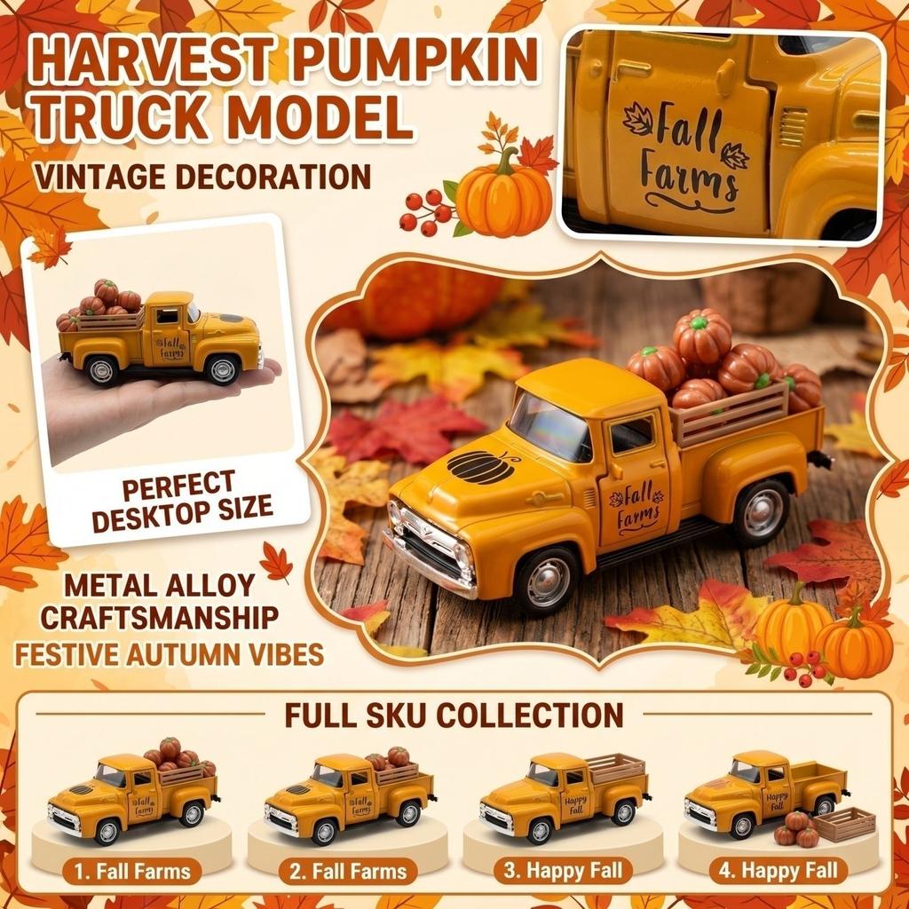 Vintage Pumpkin Die- Alloy Car Model Retro Decor Figurine