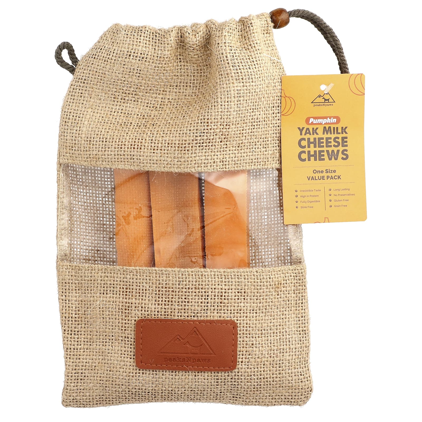 

peaksNpaws, Жевательные лакомства из сыра из молока яка для собак, Тыква, 3 жевательных лакомства, 10,5 унций