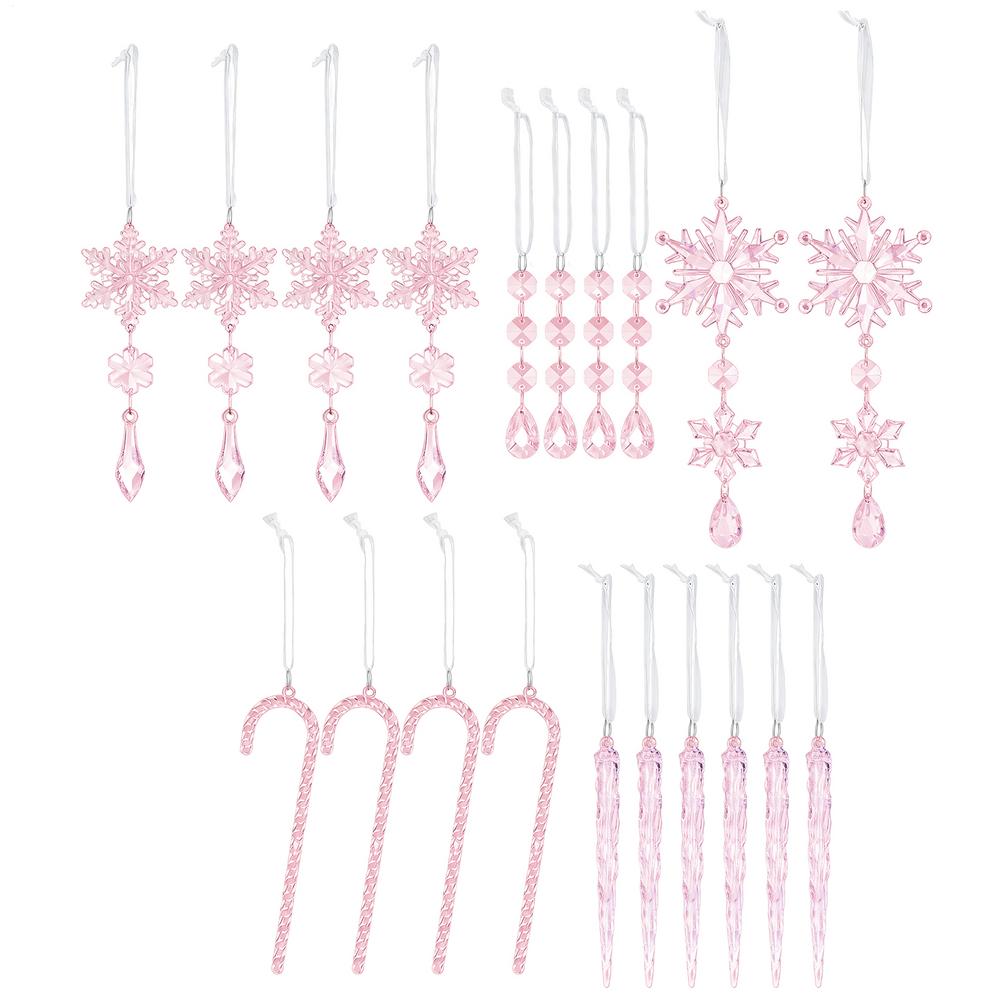 

Snowflake Icicle Ornaments 20 Pieces Acrylic Festive Snowflake Pendants Christmas Icicle Drop Ornaments For Thanksgiving Wedding розовый