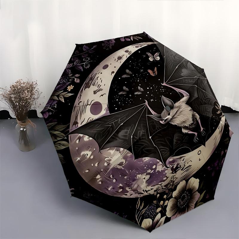 Bat Moon Automatic Folding Umbrella Compact 8 Rib Design,Unique Style,Suitable for Everyday Outdoor Use,Perfect Gift for Friends and Fa