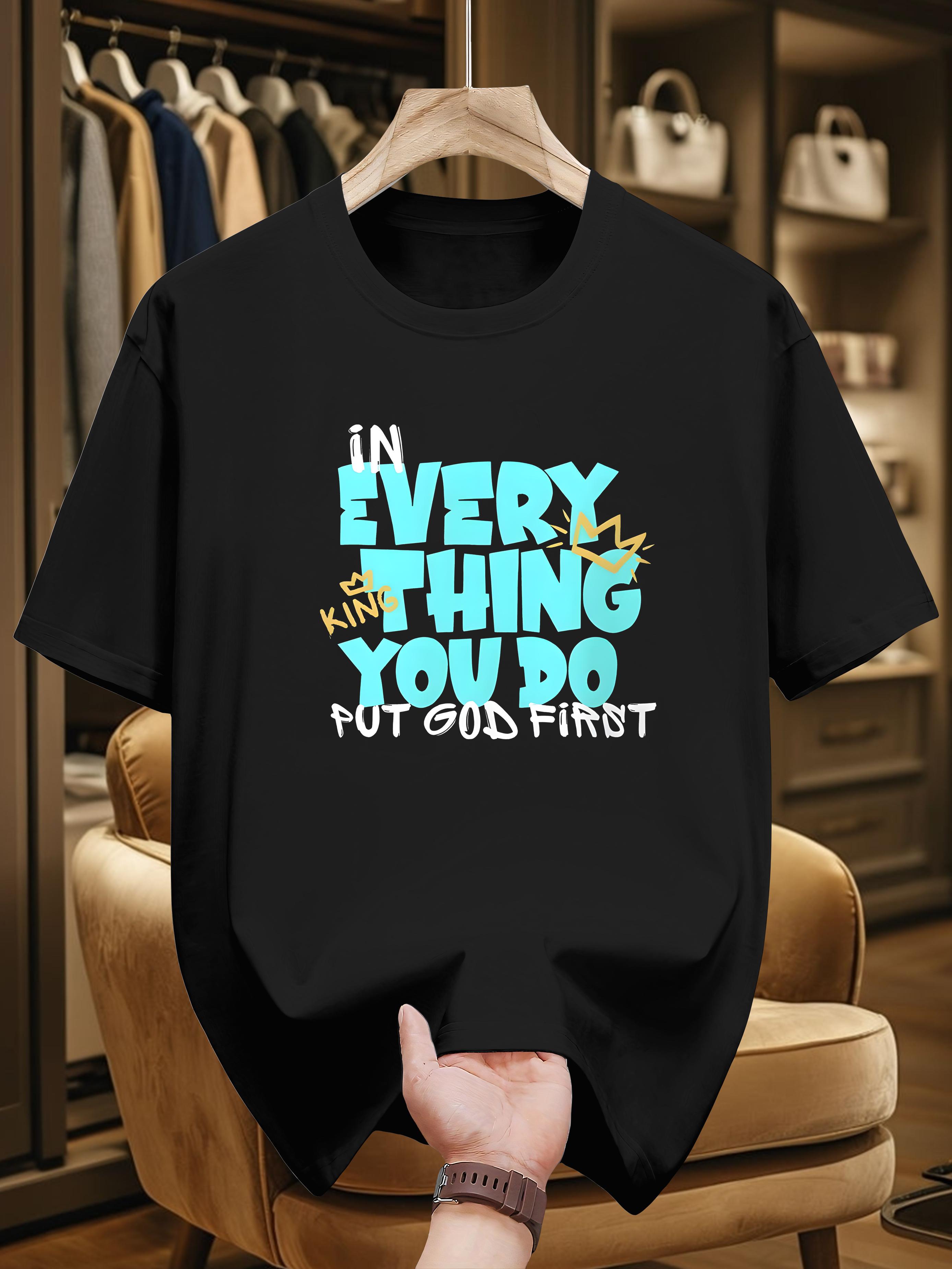

200g 100% Cotton Short Sleeve T-shirt with Inspirational Quote Print - Black Casual Summer Tee XXXL