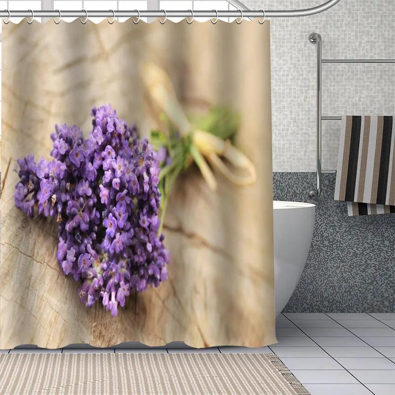 Beautiful Purple Lavender Flowers Shower Curtain Bathroom  Fabric Washable Polyester for Bathtub Art Home Decor with Hook