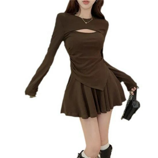 Dámský elegantní dvoudílný set pro raný podzim: Neobvyklý dutý design ležérní top a sukně