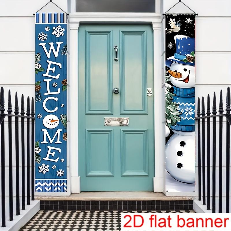 Merry Christmas Couplet Banner Snowman Birds Snowflakes Rustic 1 Pair Indoor Outdoor Decor