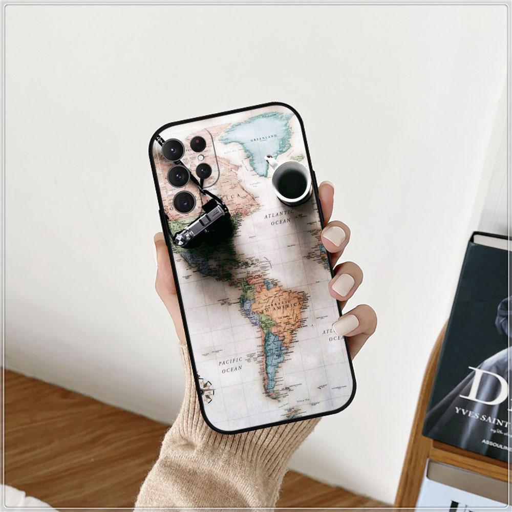 Planes World Map Travel Phone Case For Samsung Galaxy S24 Case S22 S21 S20 S23 Ultra Fe S10 S25 S9 S8 Plus Soft Silicone Cover
