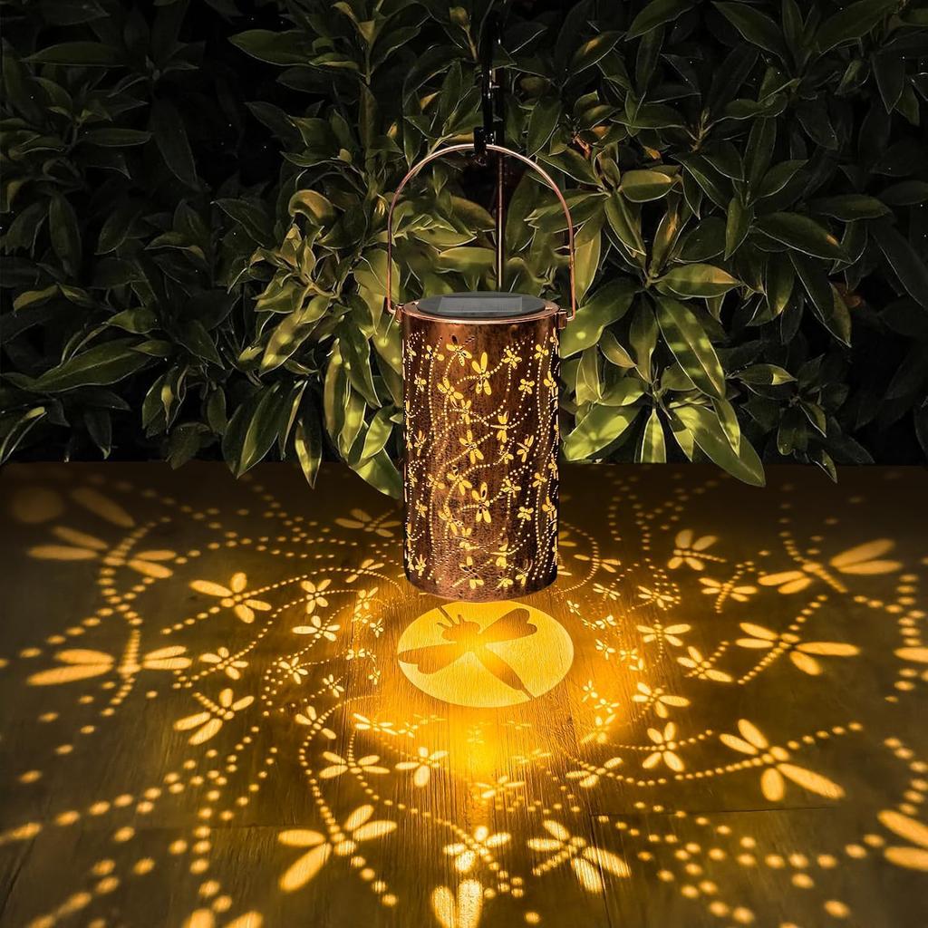 Solar Lantern Light Dragonfly Outdoor Hanging GardenMetal Decor Lanterns-Waterproof LED Decorative Lights