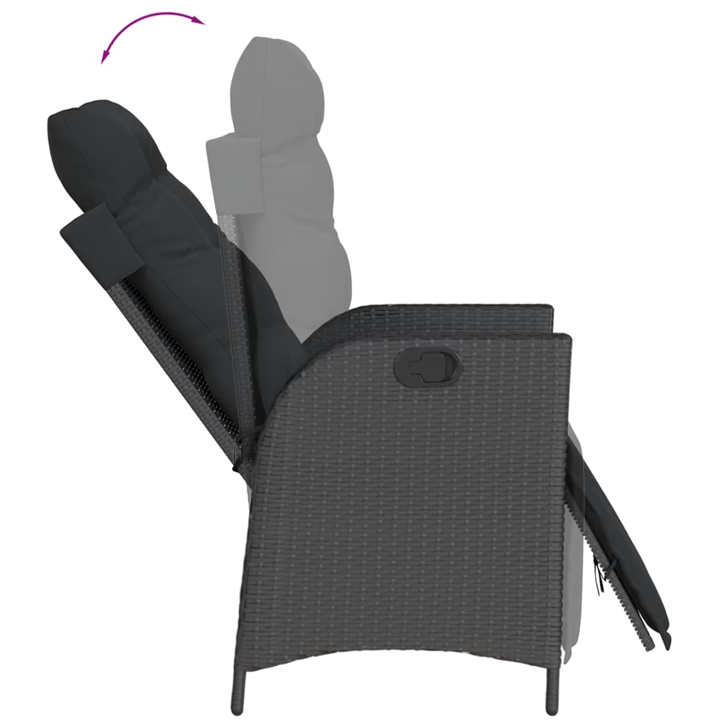 Vidaxl 7-Cz. Garden Furniture Set With Cushions, Black, Poly Rattan