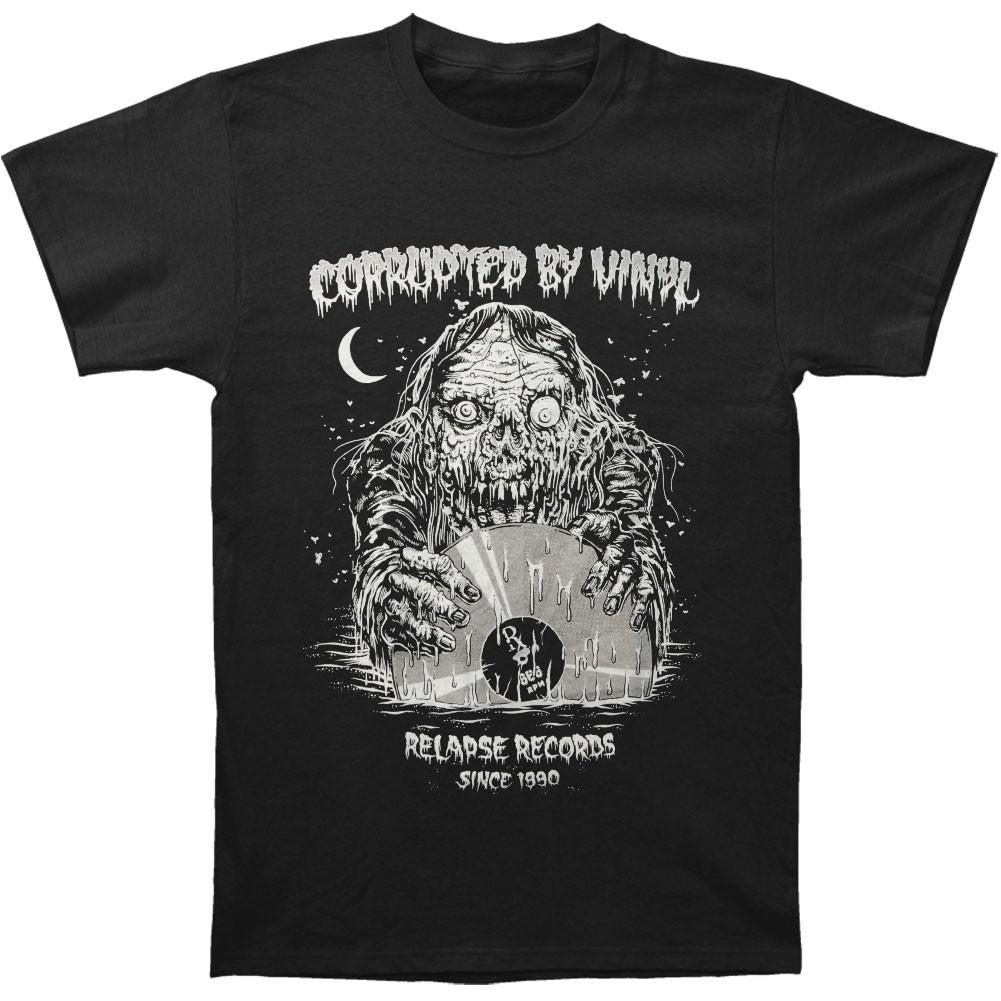 Men s Relapse Records Corrupted By Vinyl T-shirt Small Black XL