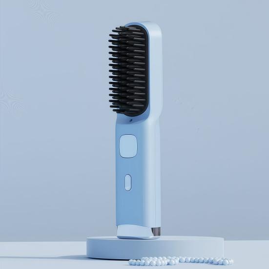 Cordless Hair Straightener Brush 4 Temperature Settings Mini Hair Straightening Comb USB Rechargeable Fast Heating Electric Hot Brush