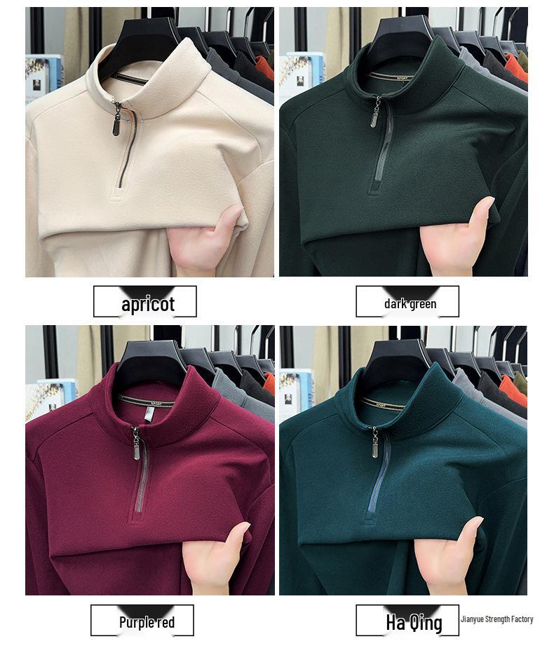 Woodpecker Men's Double-Sided Velvet Half-Zip Stand Collar Warm Long-Sleeve T-Shirt