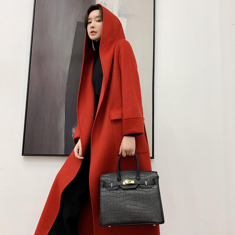 

Двустороннее кашемировое пальто для женской осени и зимы, новое красное приталенное средней длины, маленькое шерстяное пальто с капюшоном XL