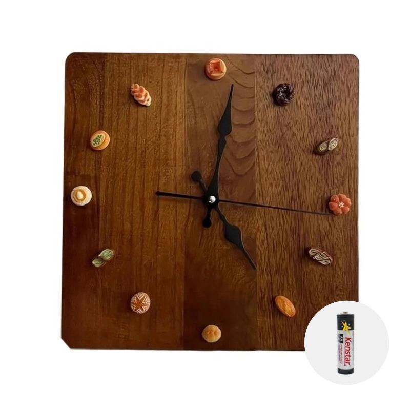 Vintage Wall Clocks Solid Wood Square Wall Clocks Hanging Painting Cute Clock Handmade Artistic Mural Room Decoration