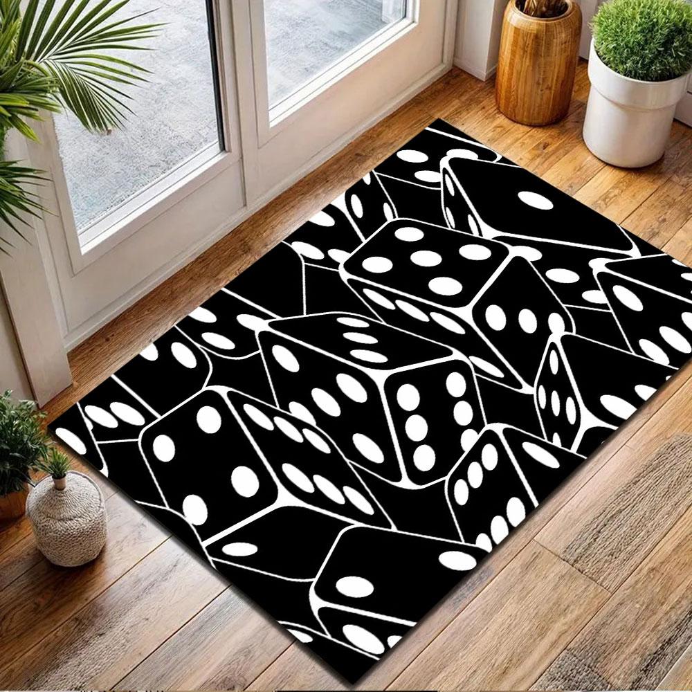 Dice Pattern in Black and White Patterned carpet, non slip mat suitable for living room and bedroom sofas