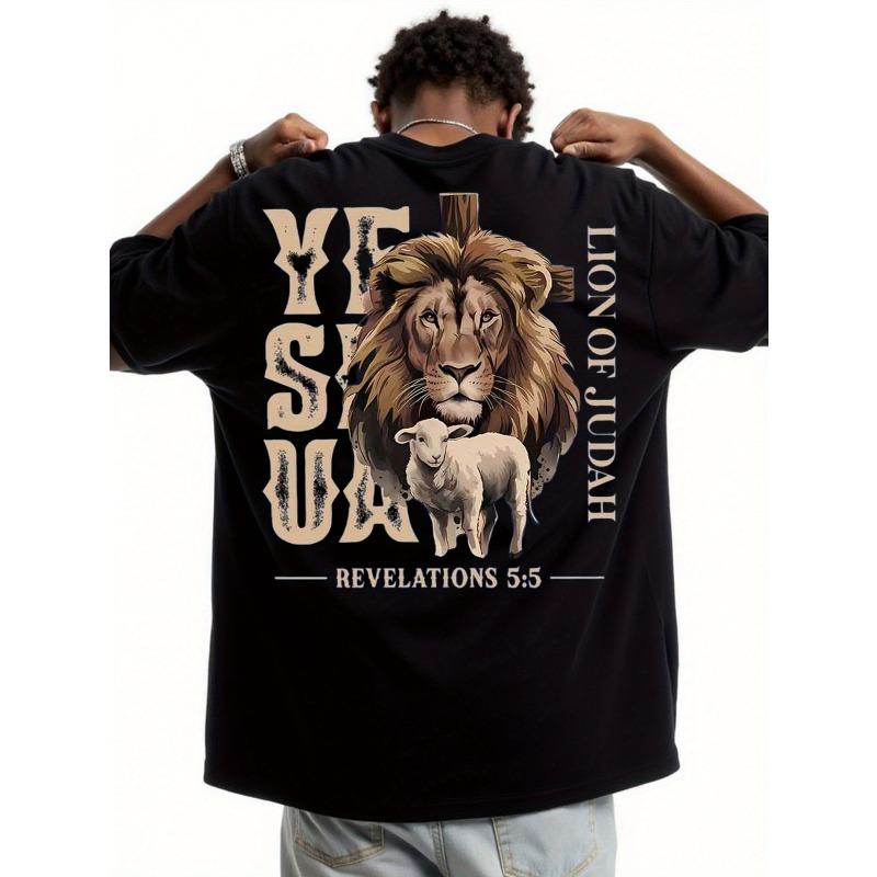 European Size Men s Lion of Judah T-Shirt with YESHUA Print & Lamb - Large Lion of Judah Graphic Suitable for Religious Activities S чёрный